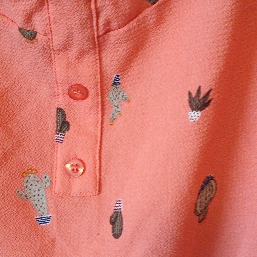 Torrid Coral Cactus Print Ruffle Crepe Tank Blouse - Picture 5 of 7